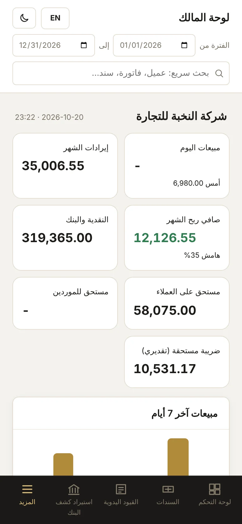 لوحة المالك على الجوال